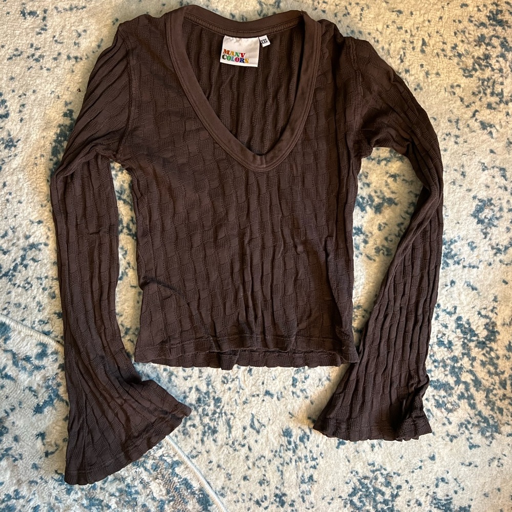 Big bud press fudge brown long sleeve flare/bell sleeve shirt size xxs